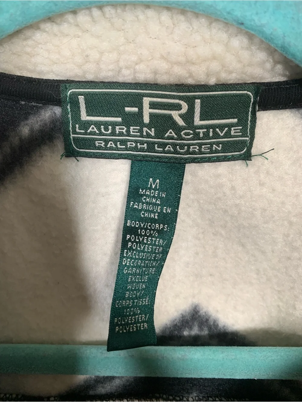 Lauren Ralph Lauren Womens Geometric Fleece Full Zip Jacket Cream Black Size M